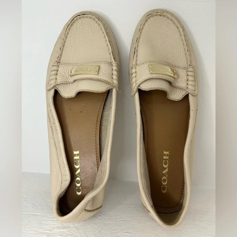 Coach Beige Leather Women’s Slip-Ons